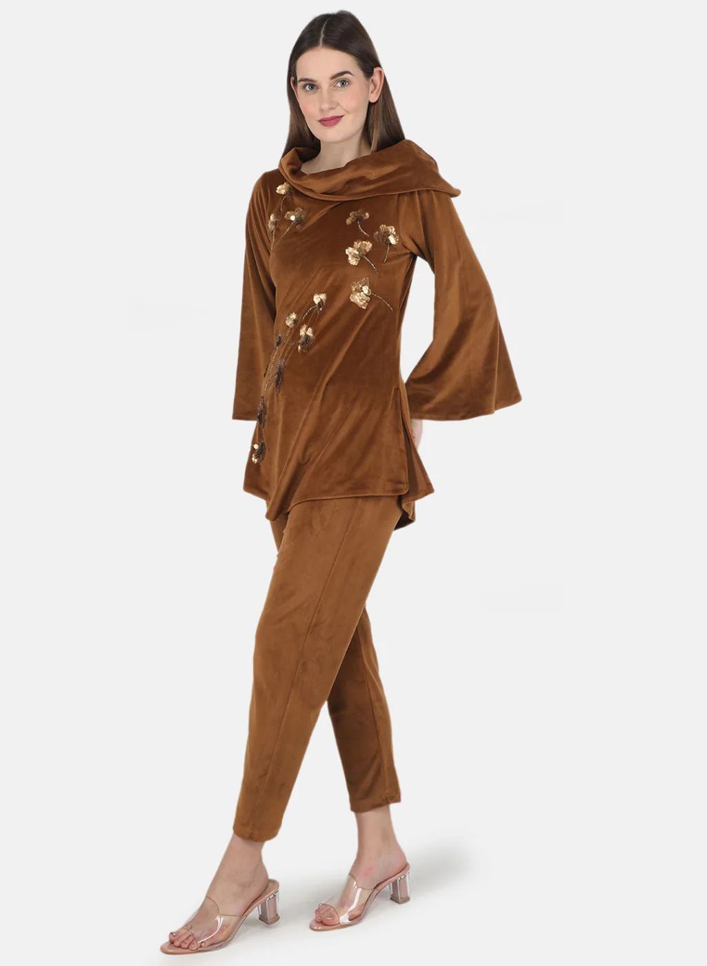 Women Mustard Self design CoordiNAte Set - Image 2