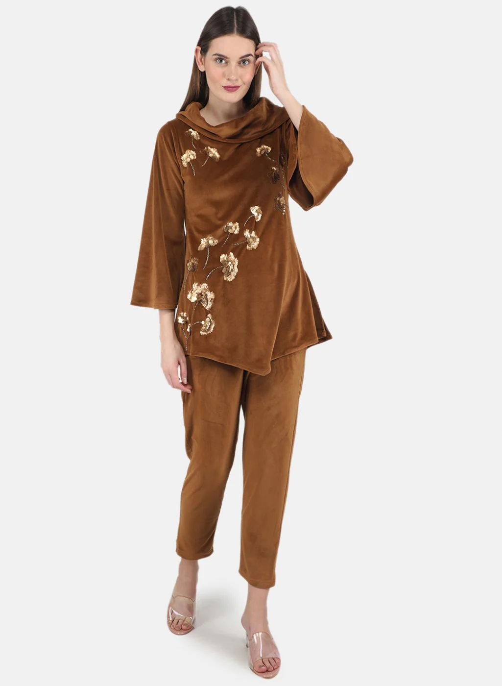 Women Mustard Self design CoordiNAte Set - Image 4