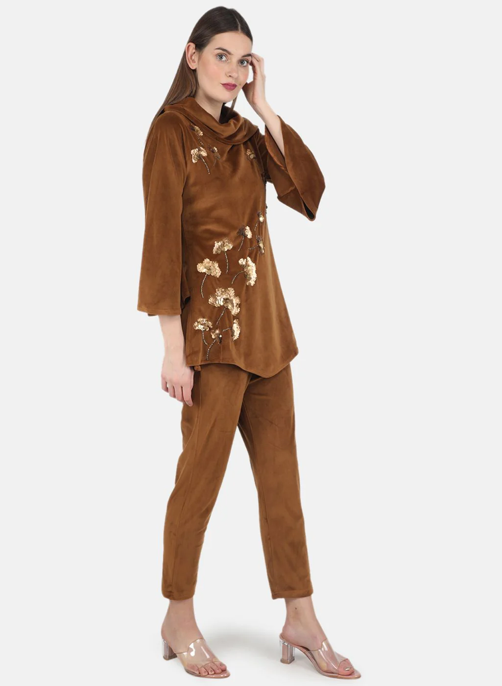 Women Mustard Self design CoordiNAte Set - Image 6