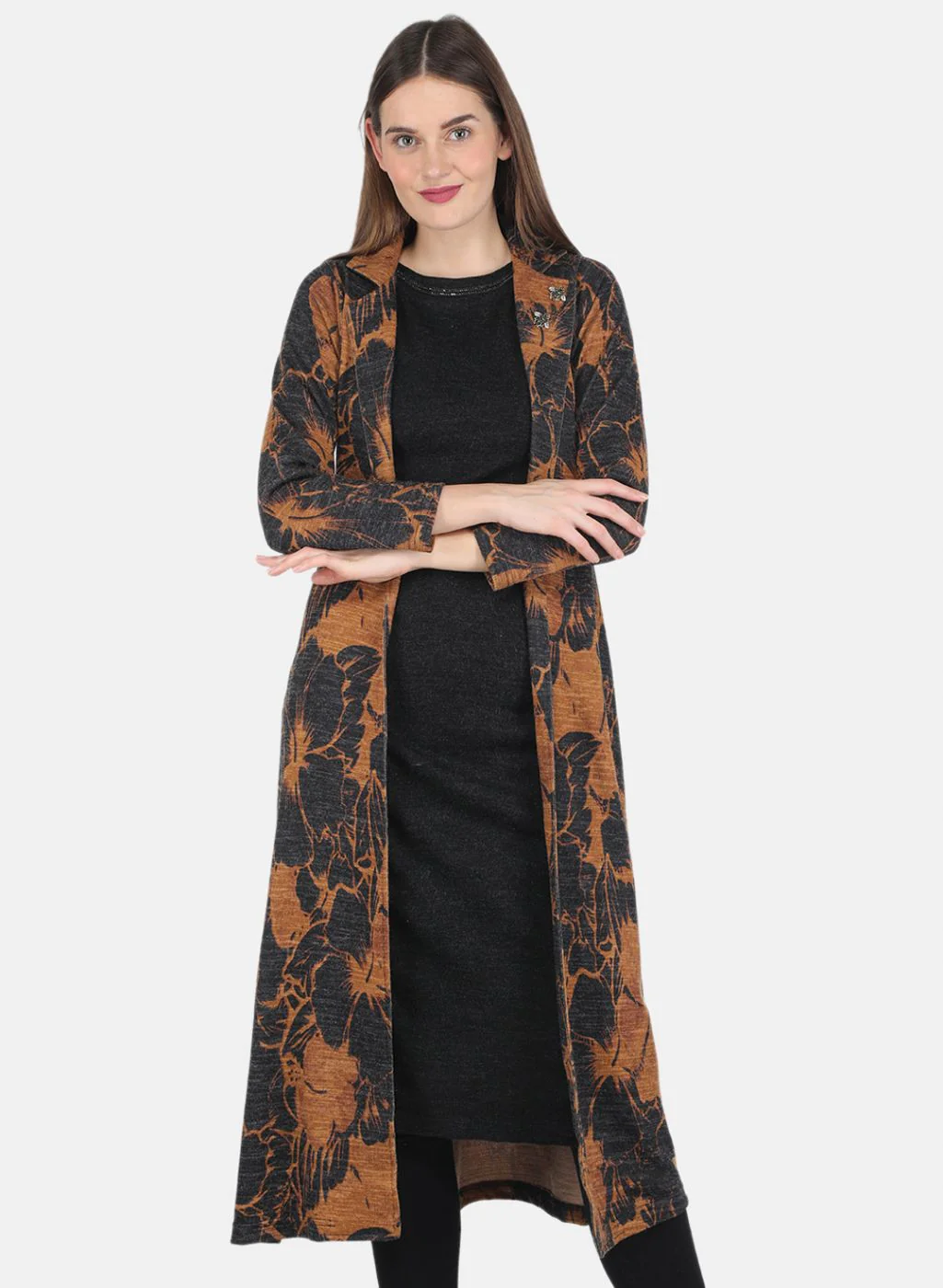 Women Mustard Self design Kurti+Shrug Set