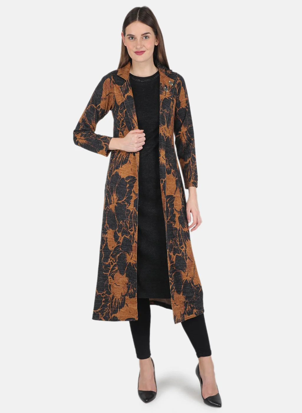 Women Mustard Self design Kurti+Shrug Set - Image 4