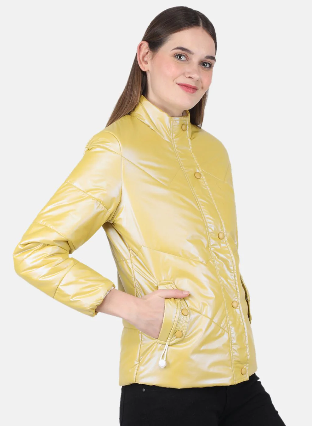 Women Mustard Solid Jacket - Image 6