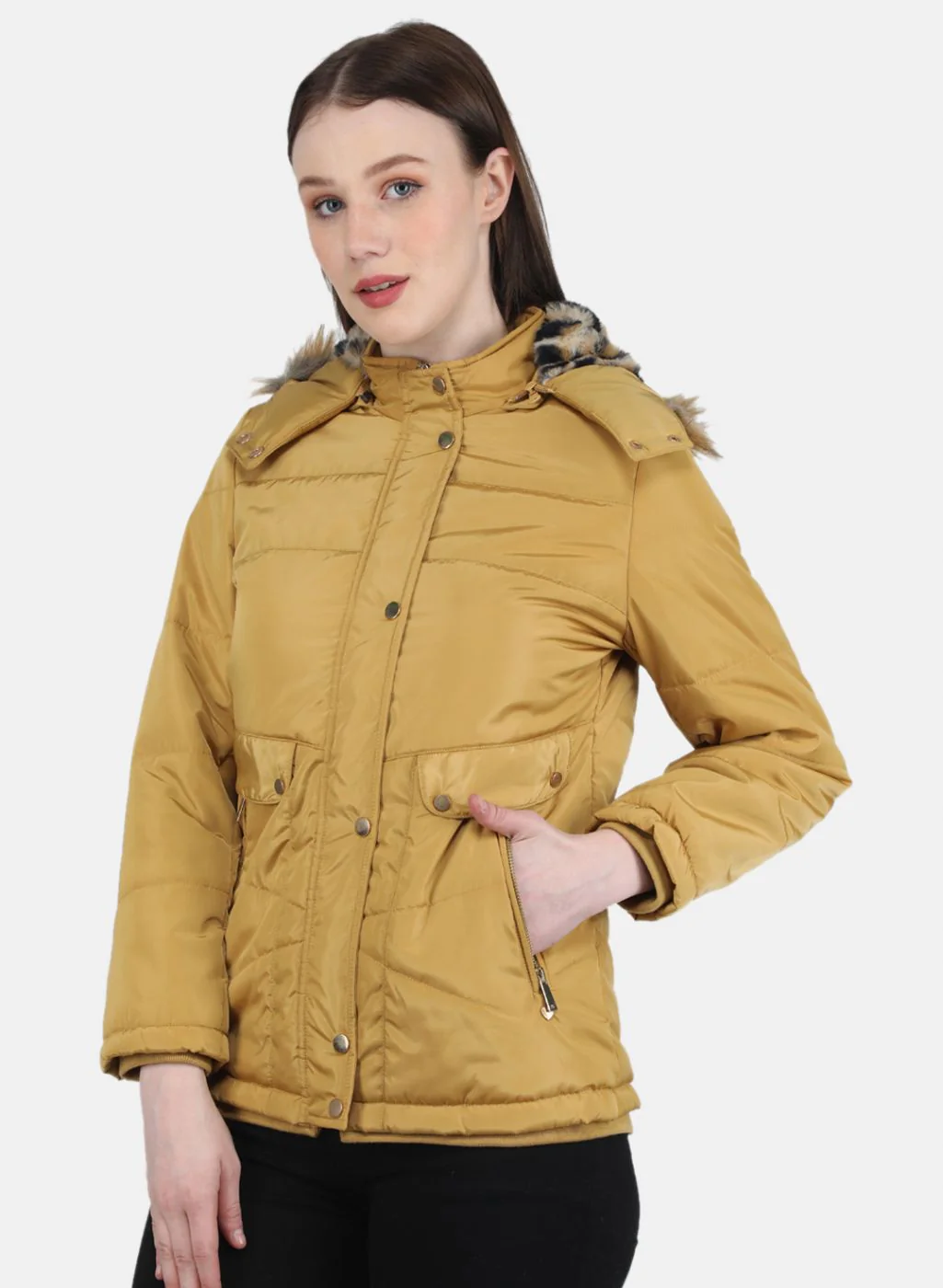 Women Mustard Solid Jacket - Image 2