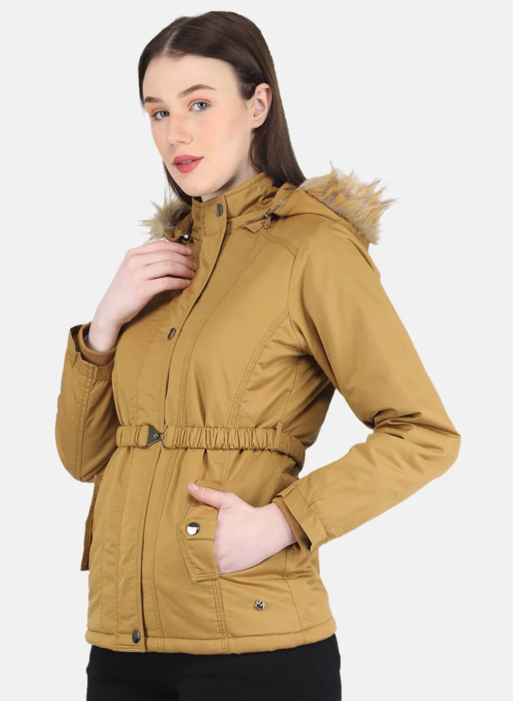 Women Mustard Solid Jacket - Image 2