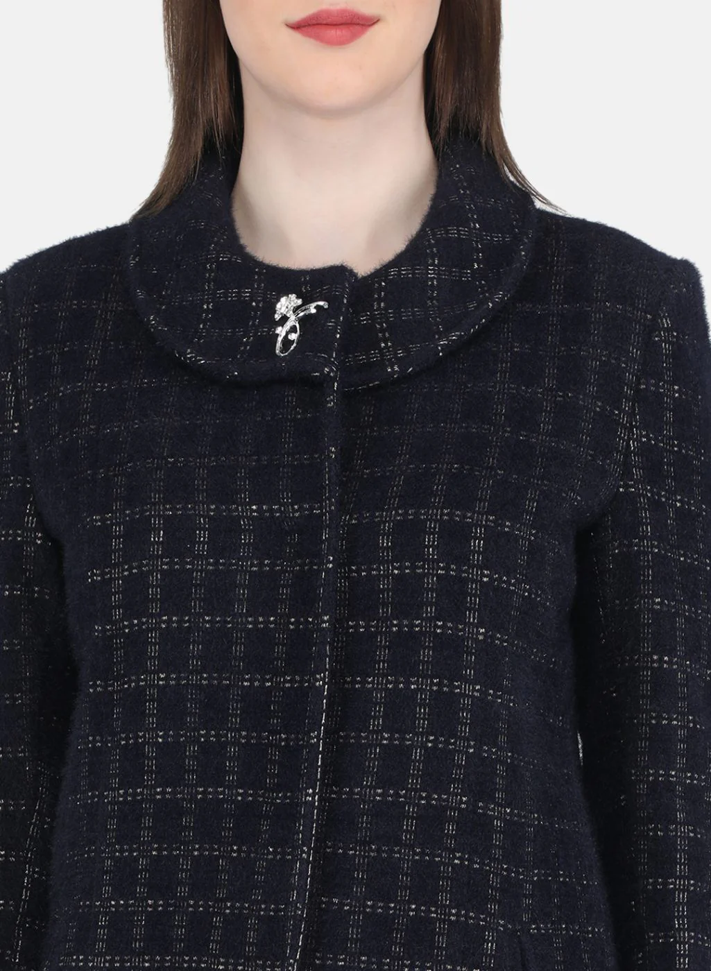 Women NAvy Blue Check Coat - Image 5