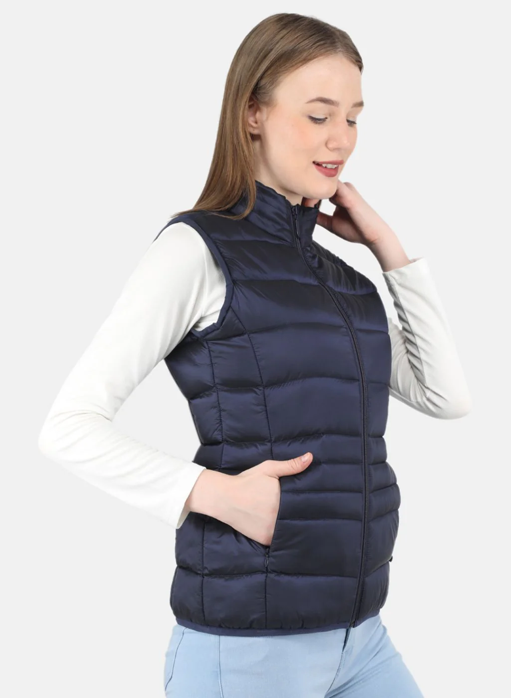 Women Navy Blue Puffer Jacket - Image 6