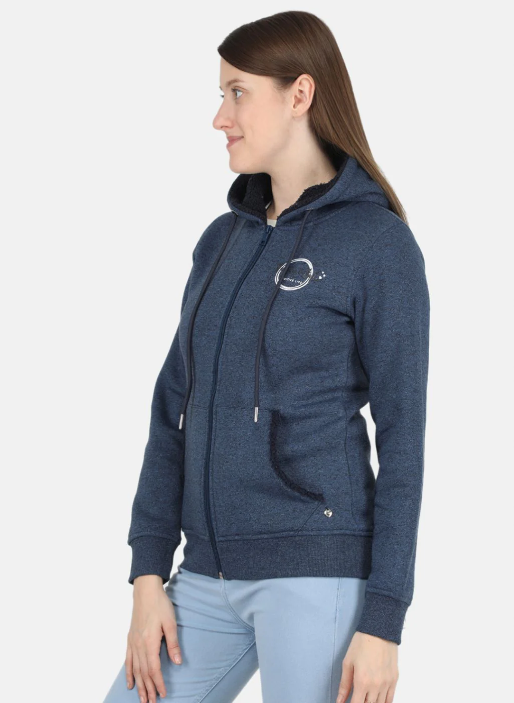 Women NAvy Blue Jaquard Sweatshirt - Image 2