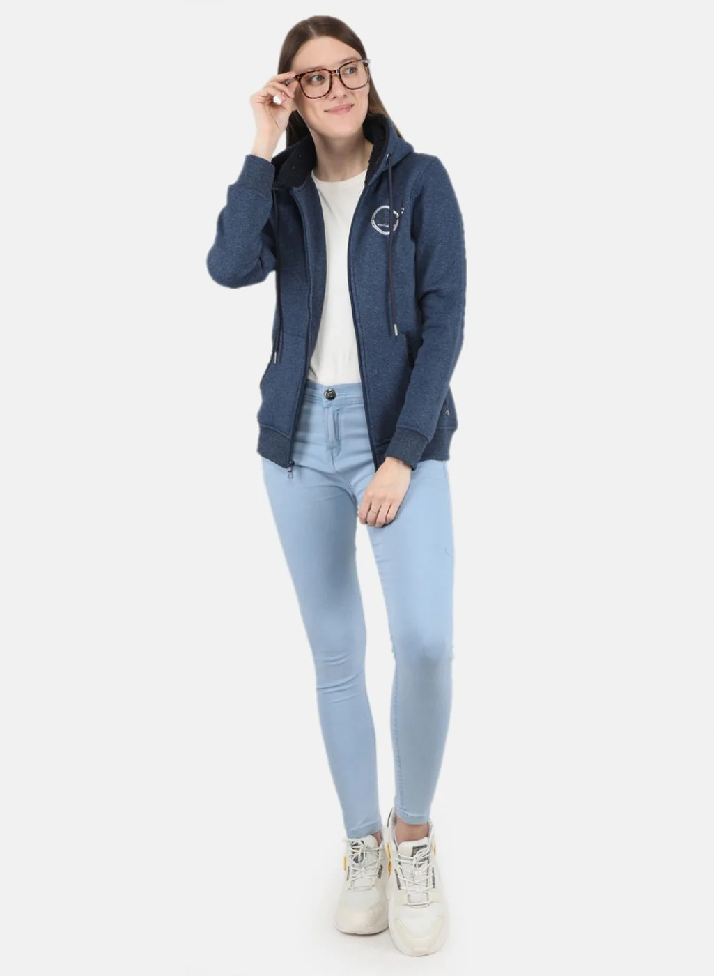 Women NAvy Blue Jaquard Sweatshirt - Image 4
