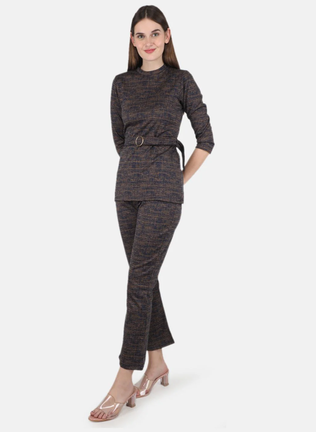 Women NAvy Blue & Mustard Self design CoordiNAte Set - Image 2