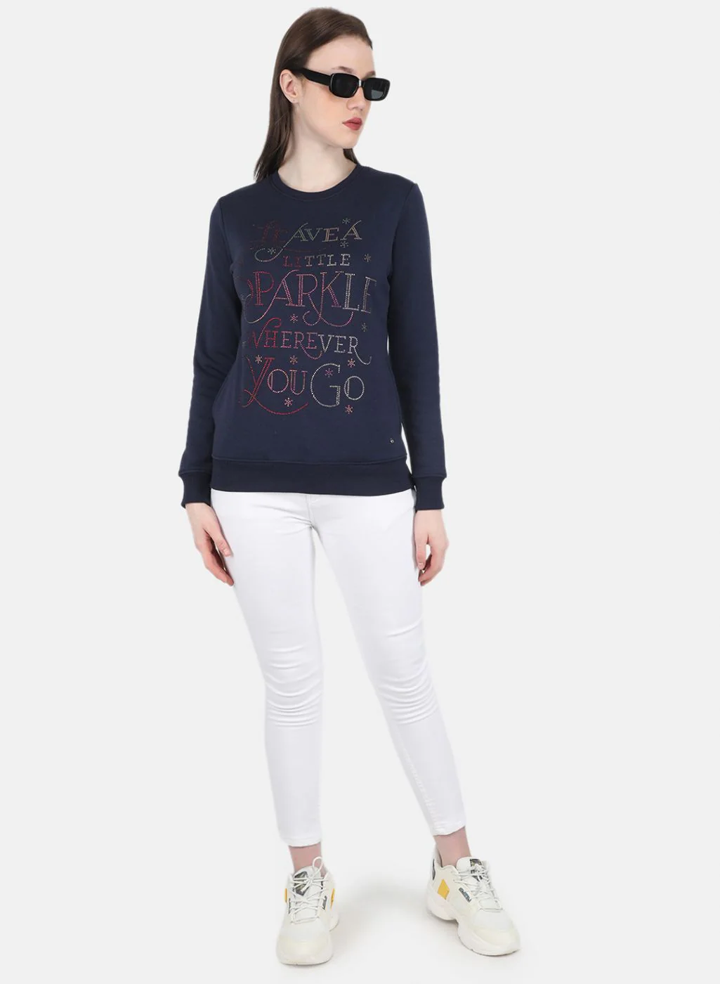 Women NAvy Blue Printed Sweatshirt - Image 4