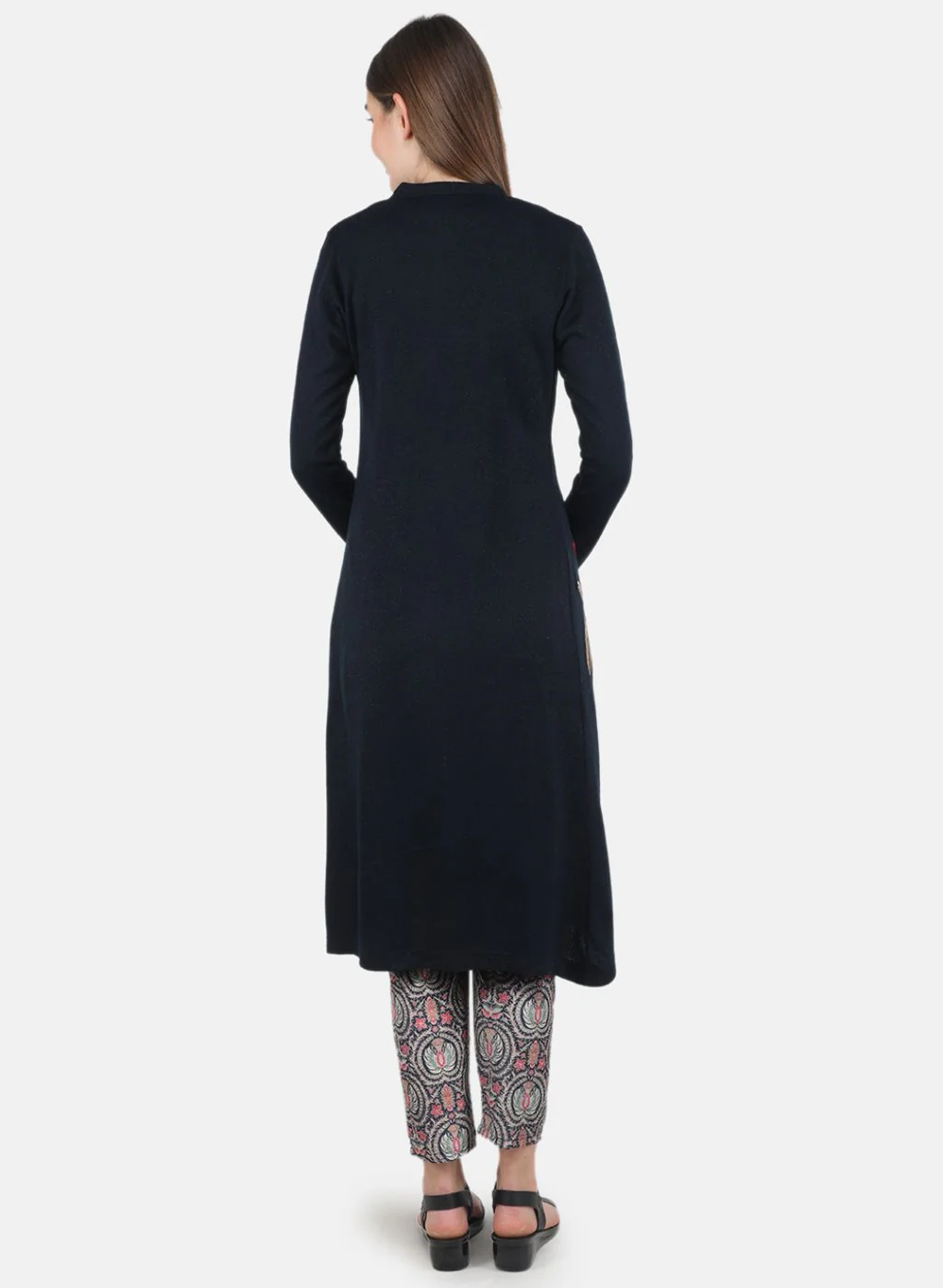 Women NAvy Blue Self design 3 Pc set (Kurti+Shrug+Lower) - Image 3