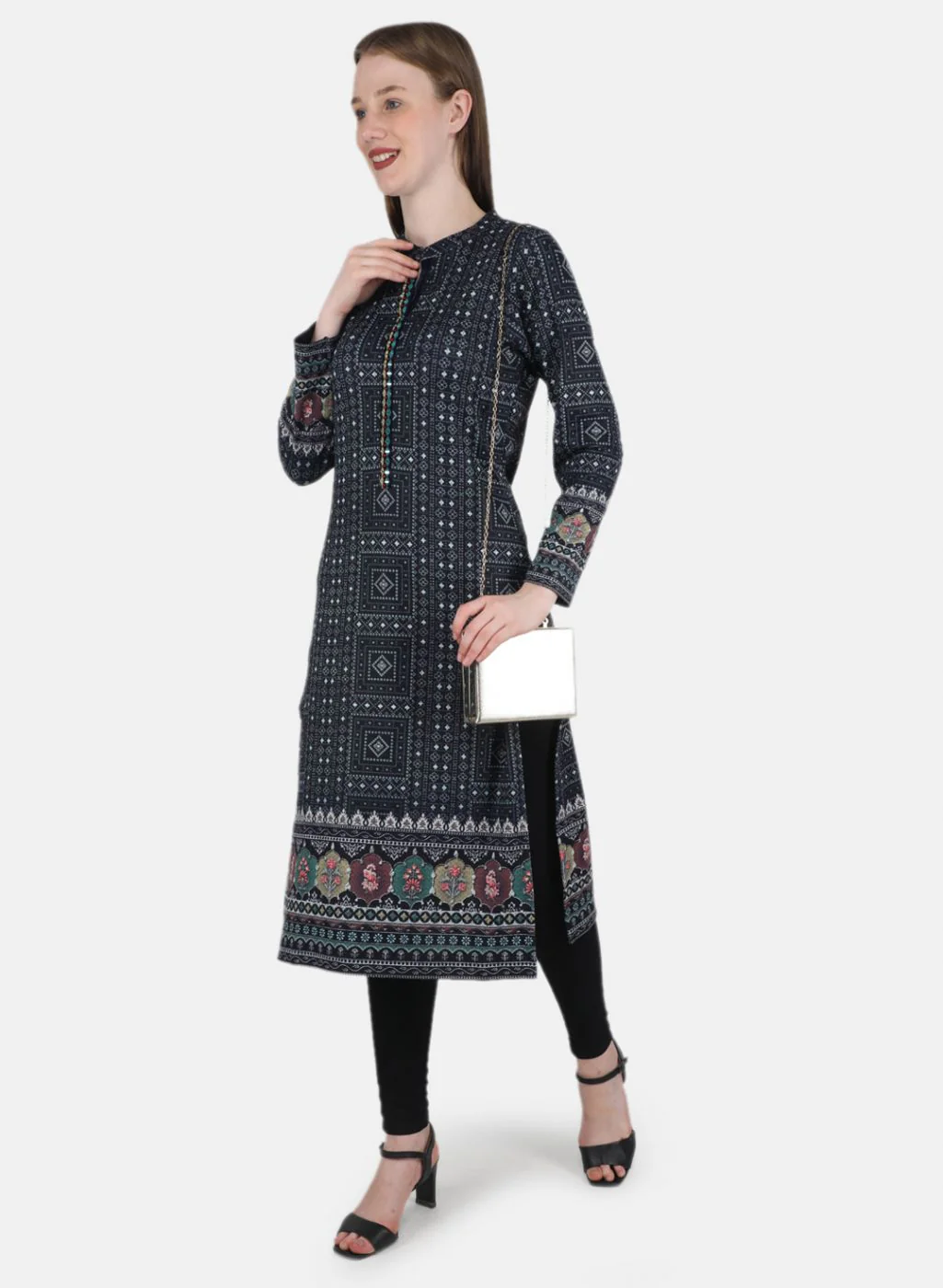 Women NAvy Blue Self Design Kurti - Image 4