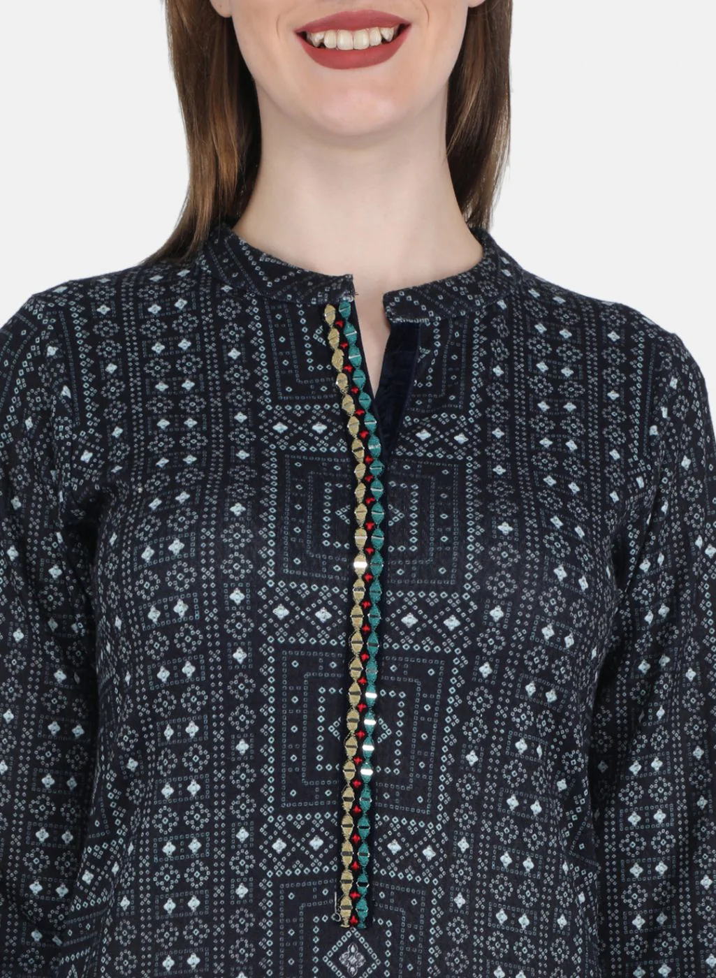 Women NAvy Blue Self Design Kurti - Image 5