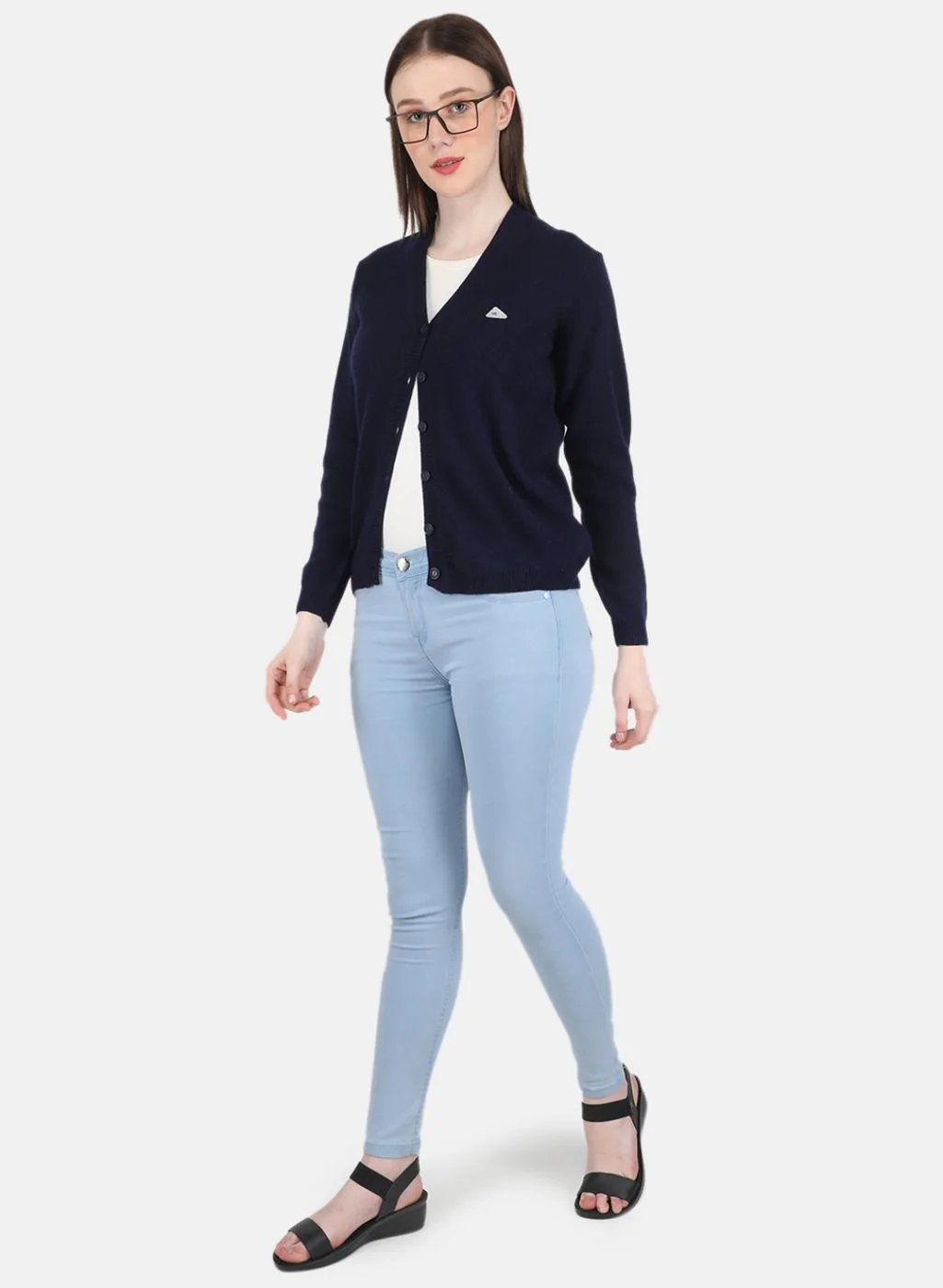 Women NAvy Blue Solid Cardigan - Image 4