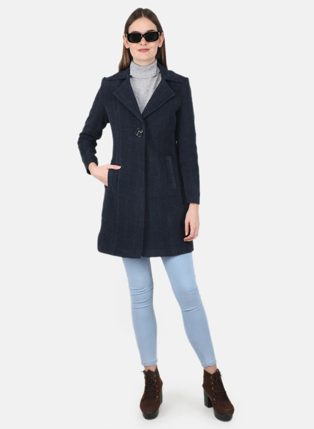 Women NAvy Blue Solid Coat - Image 4