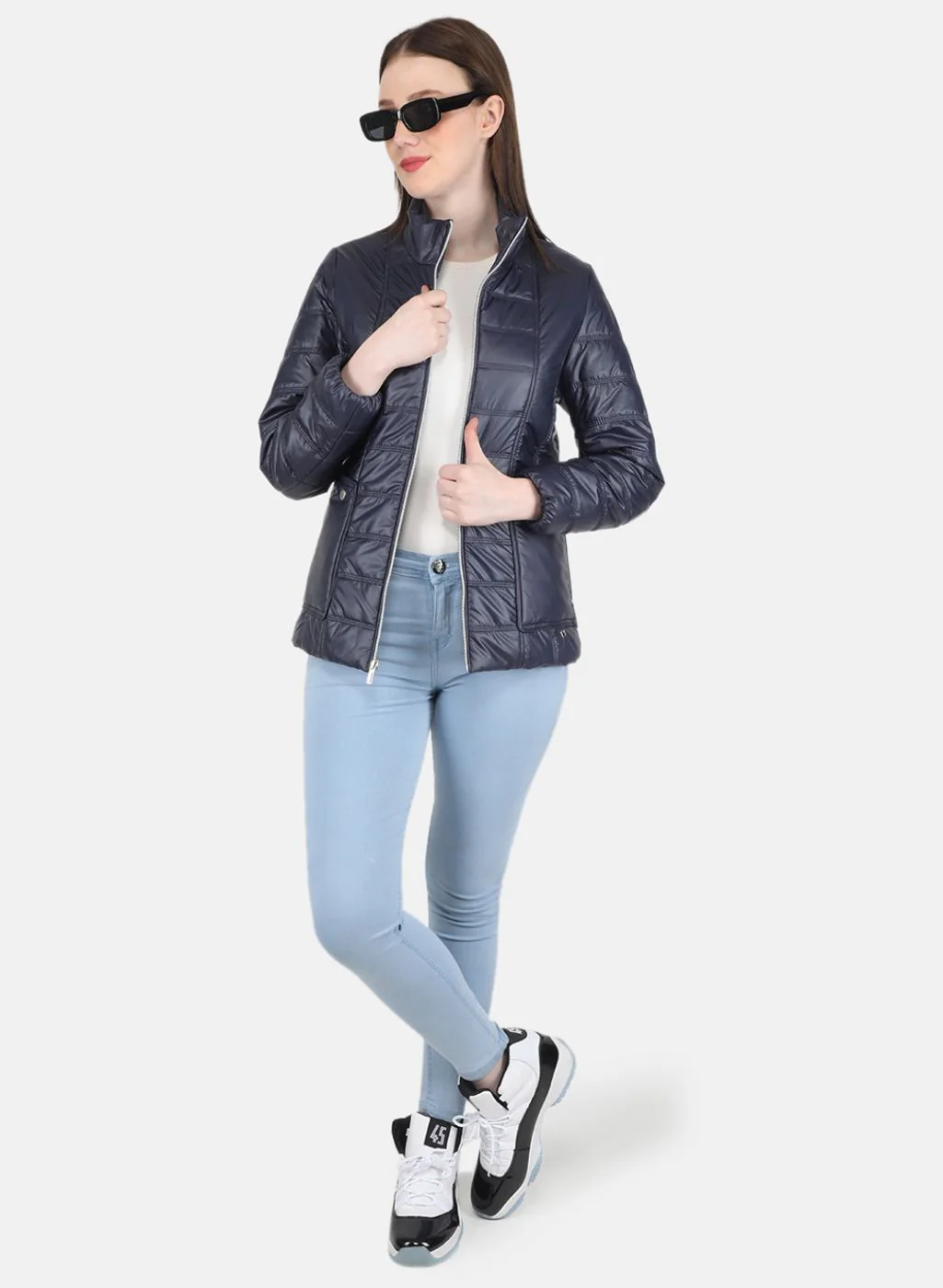 Women NAvy Blue Solid Jacket - Image 4