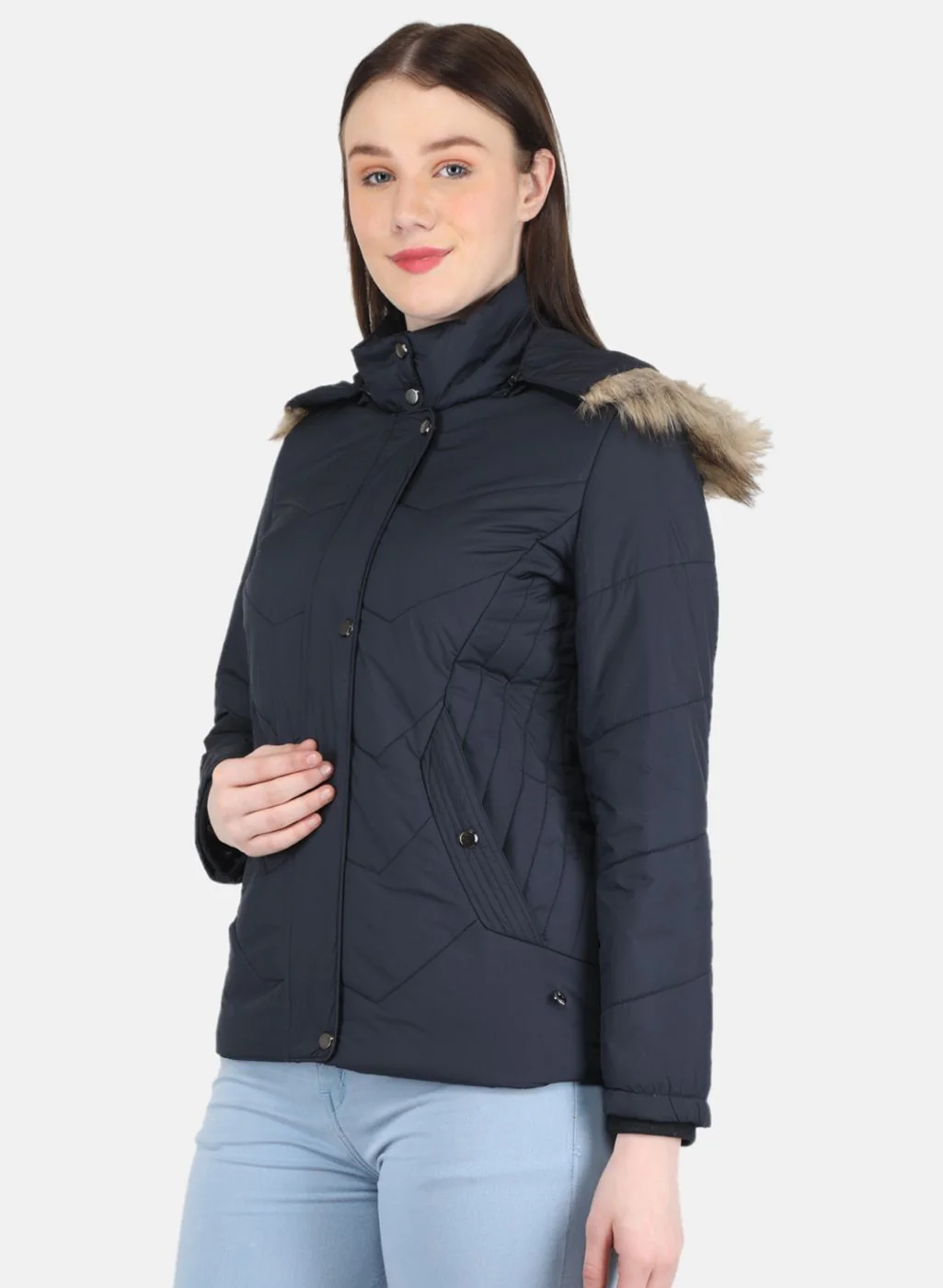 Women NAvy Blue Solid Jacket - Image 2