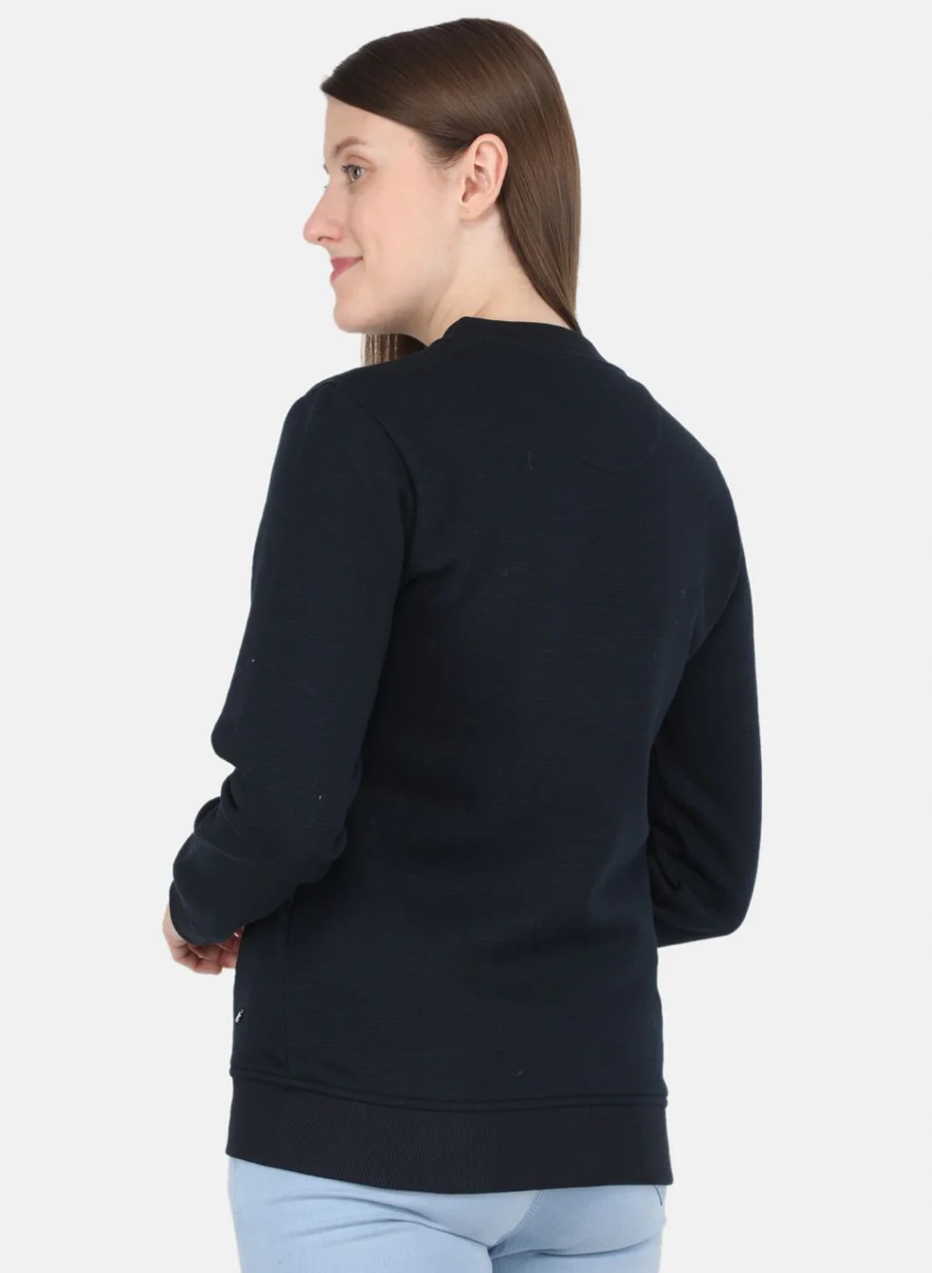 Women NAvy Blue Solid Sweatshirt - Image 3