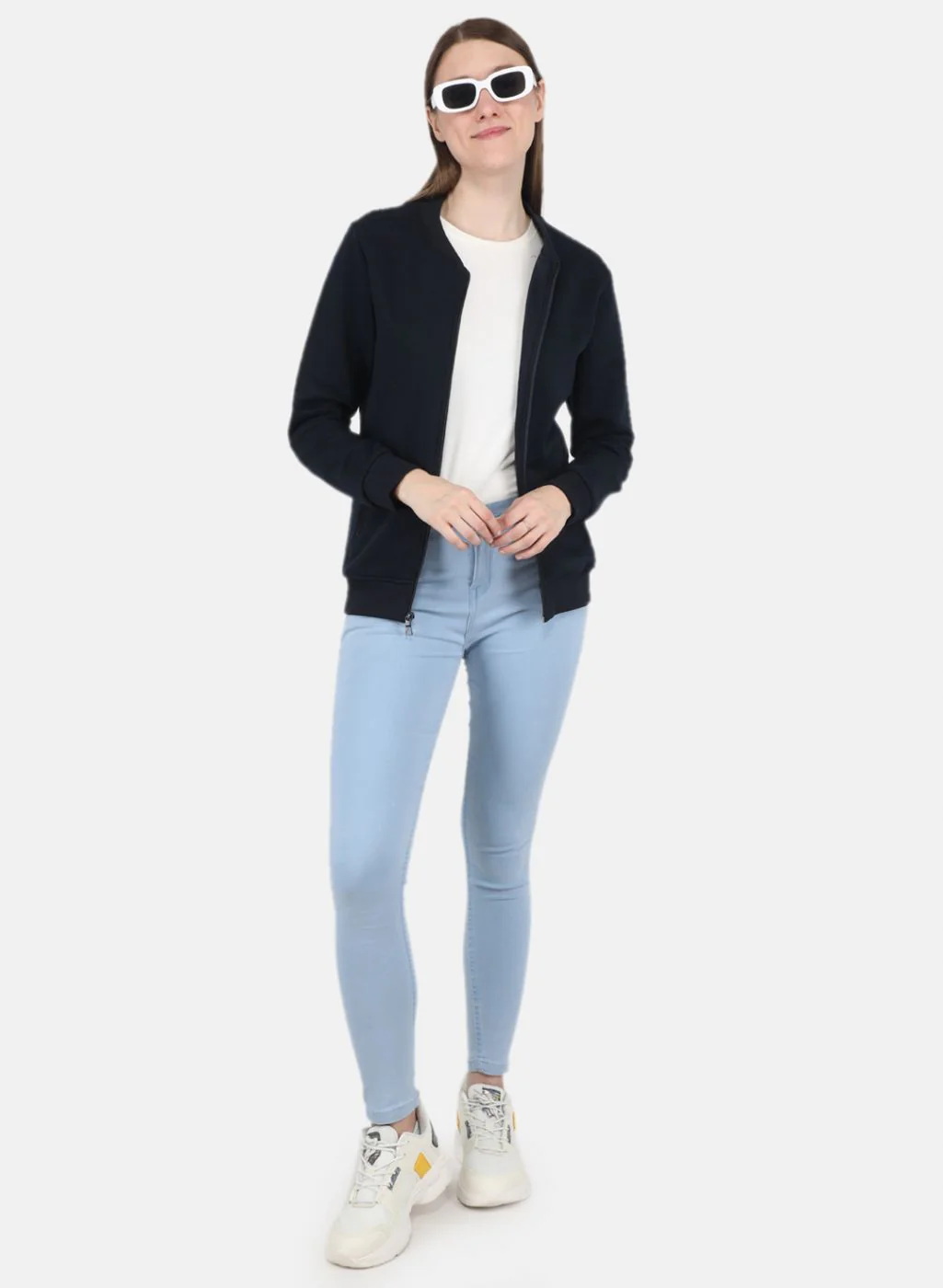 Women NAvy Blue Solid Sweatshirt - Image 4