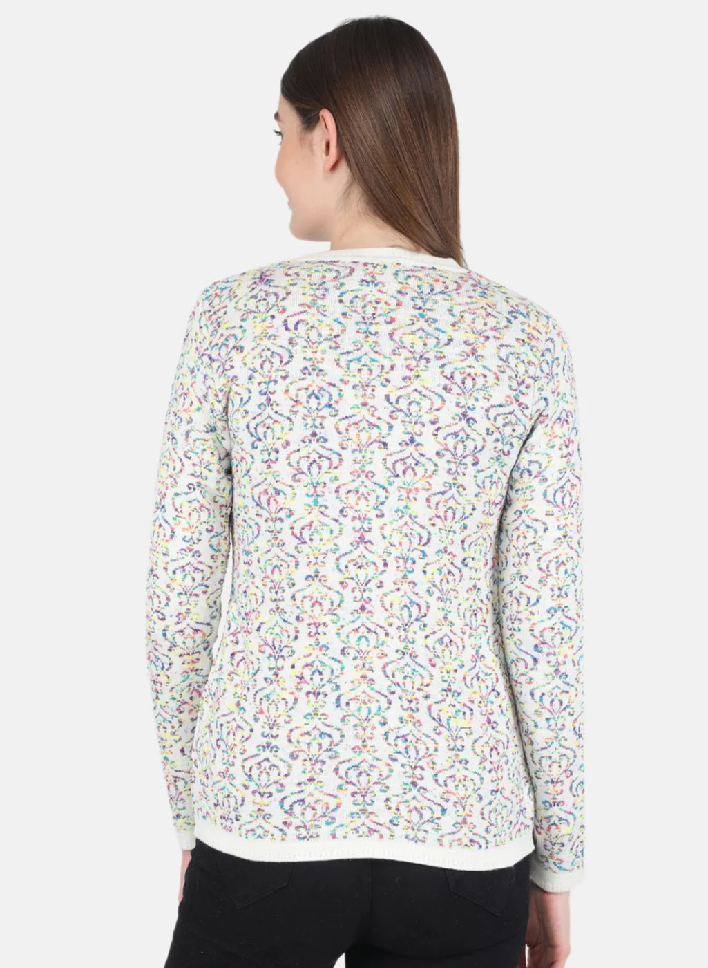 Women Off White Self design Cardigan - Image 3