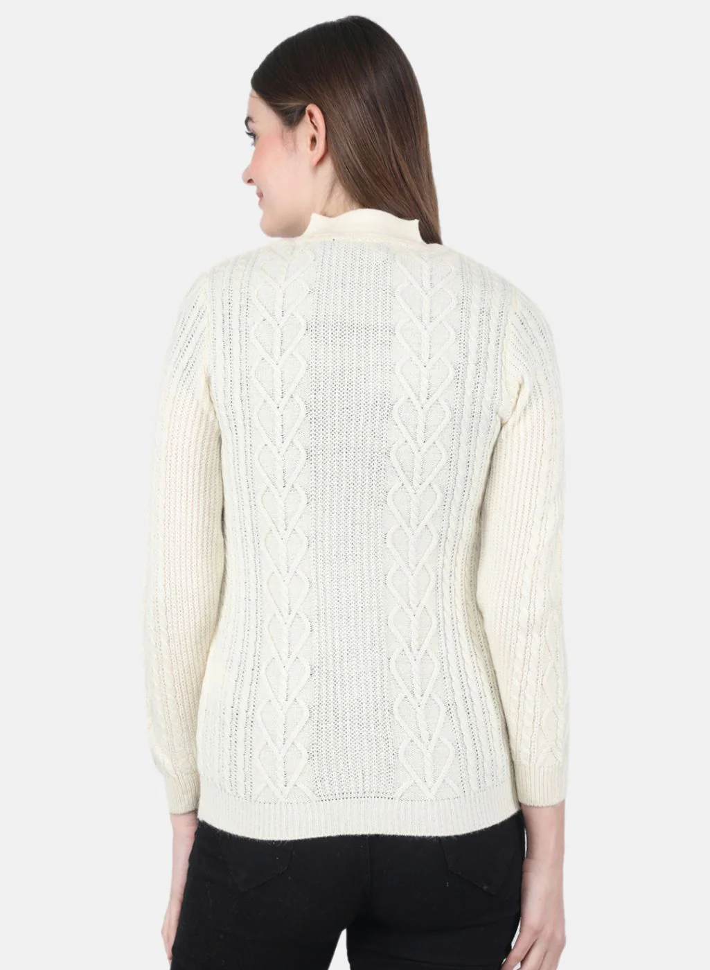 Women Off White Self Design Cardigan - Image 3
