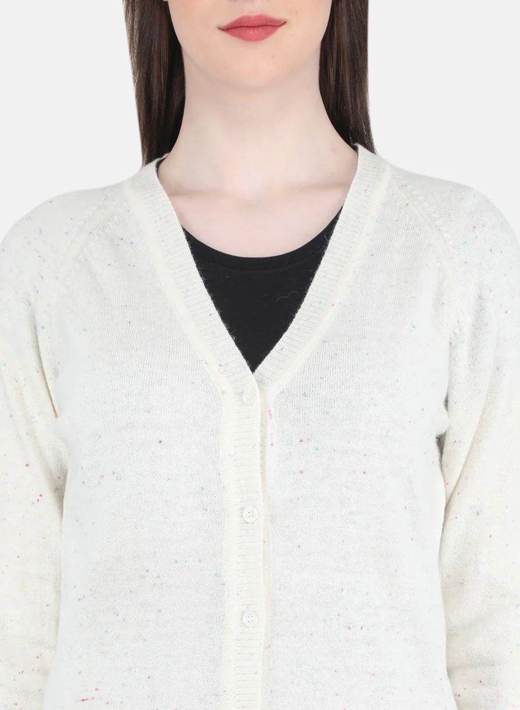 Women Off White Solid Cardigan - Image 5
