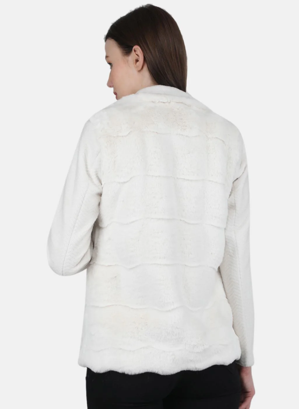 Women Off White Solid Coat - Image 3