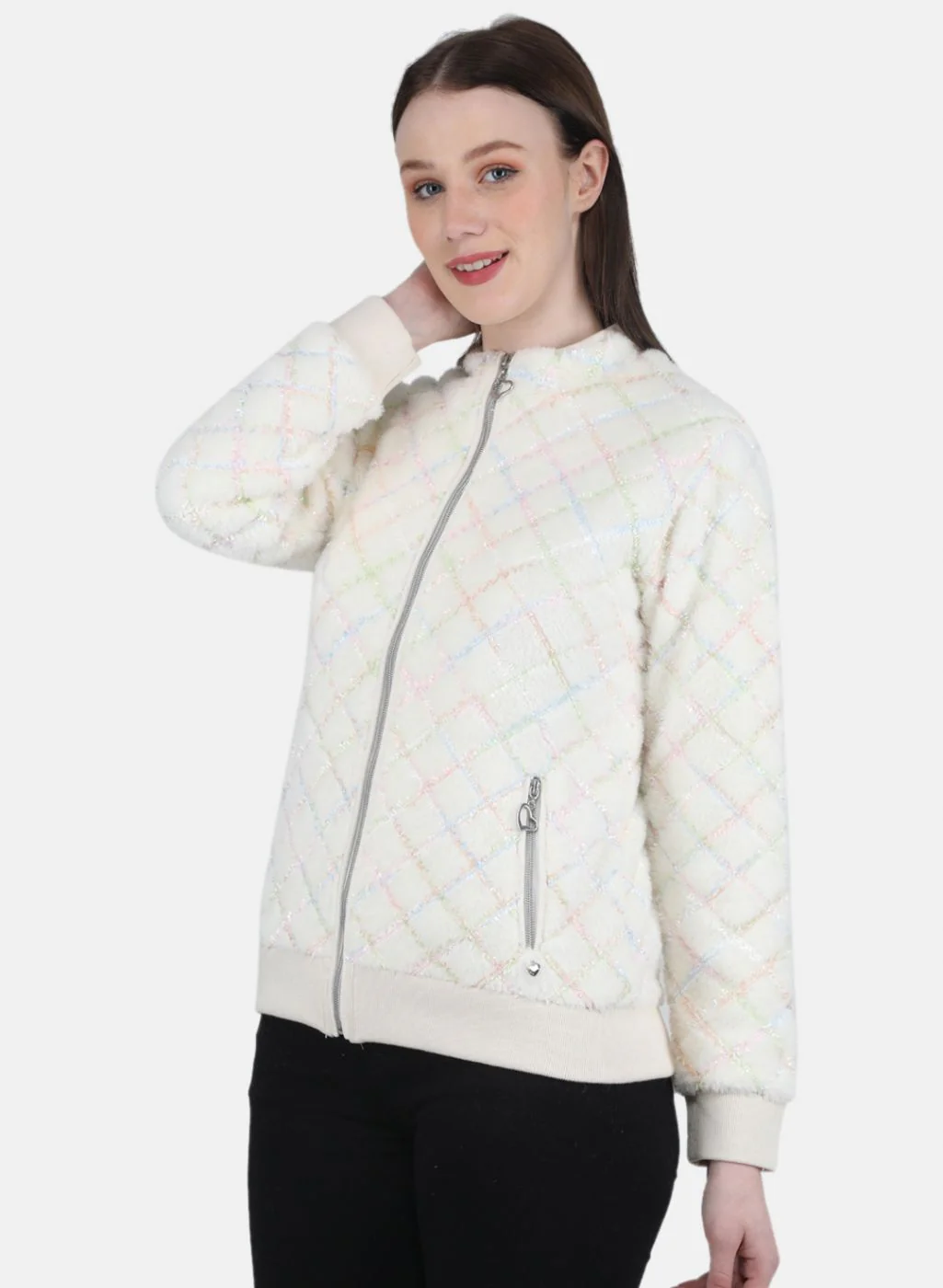 Women Off White Solid Jacket - Image 2