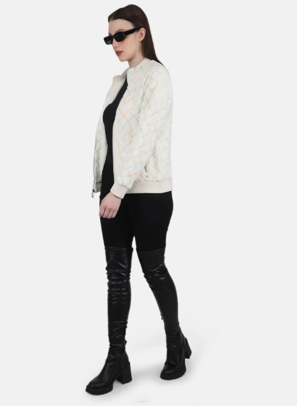 Women Off White Solid Jacket - Image 4