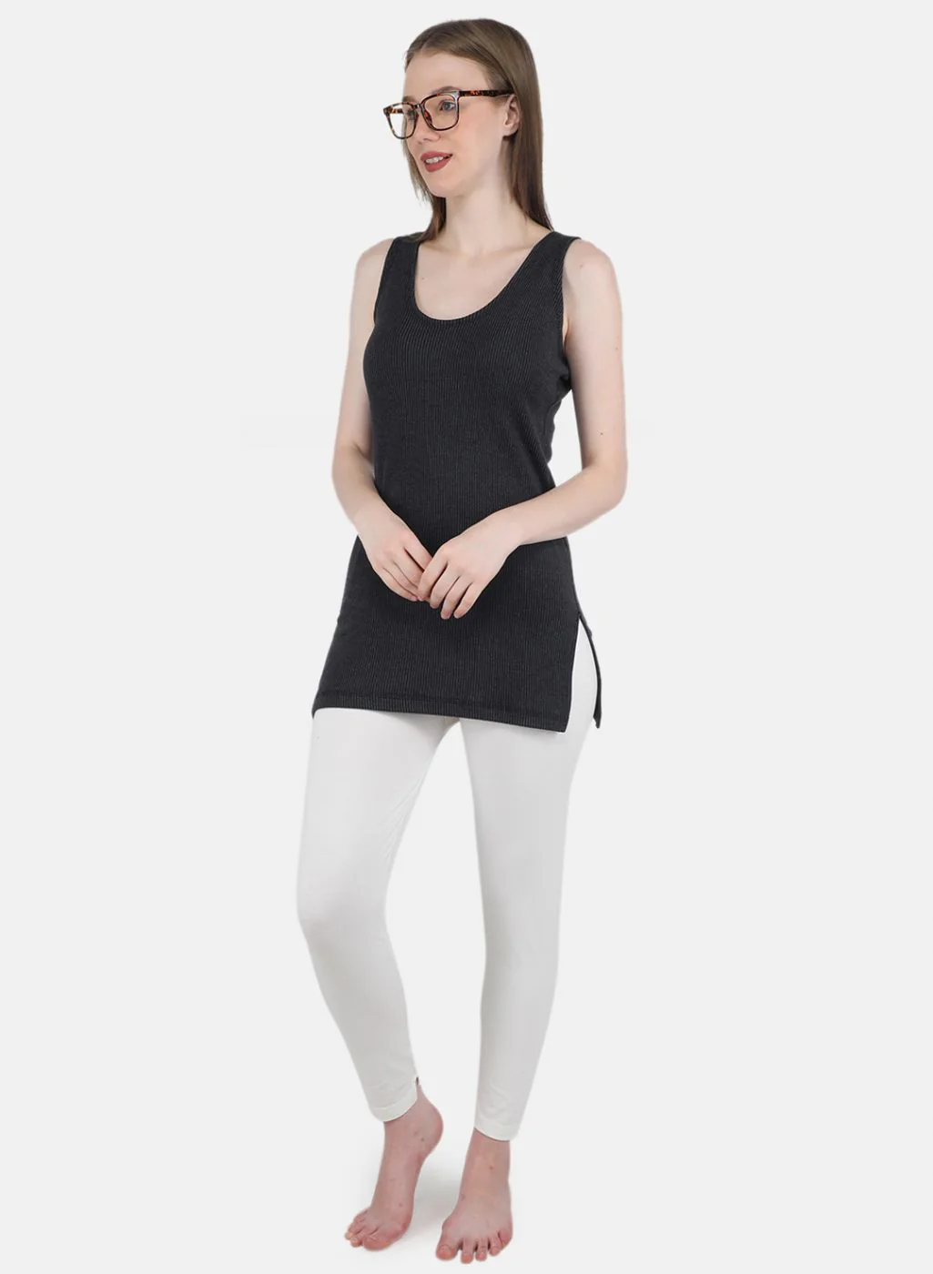 Women Off White Solid Thermal Lower - Image 4