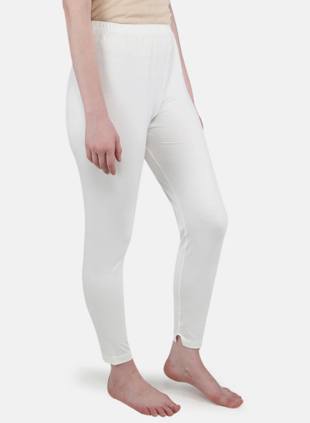 Women Off White Solid Thermal Lower - Image 6