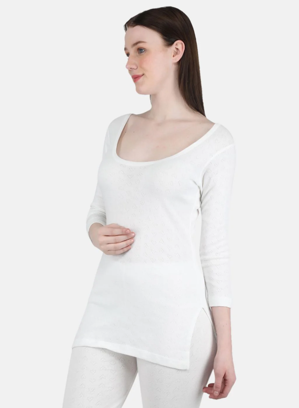 Women Off White Solid Thermal Vest - Image 2