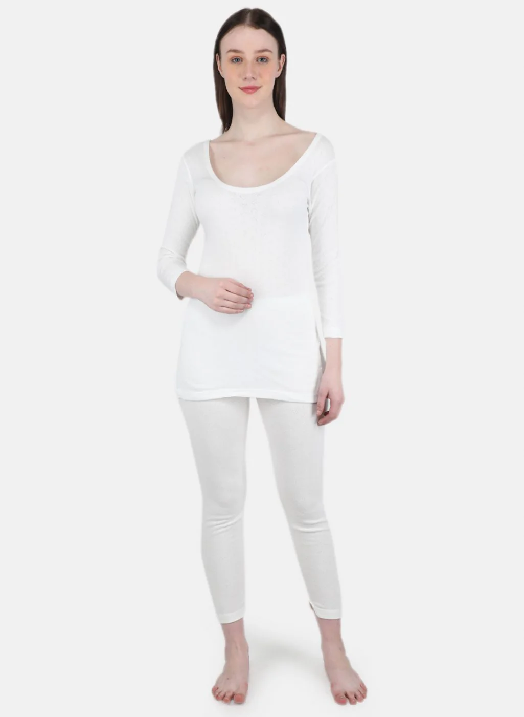 Women Off White Solid Thermal Vest - Image 4