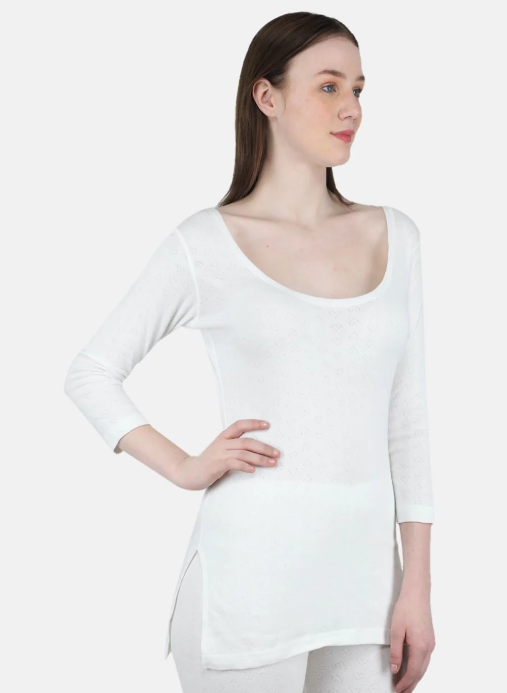 Women Off White Solid Thermal Vest - Image 6