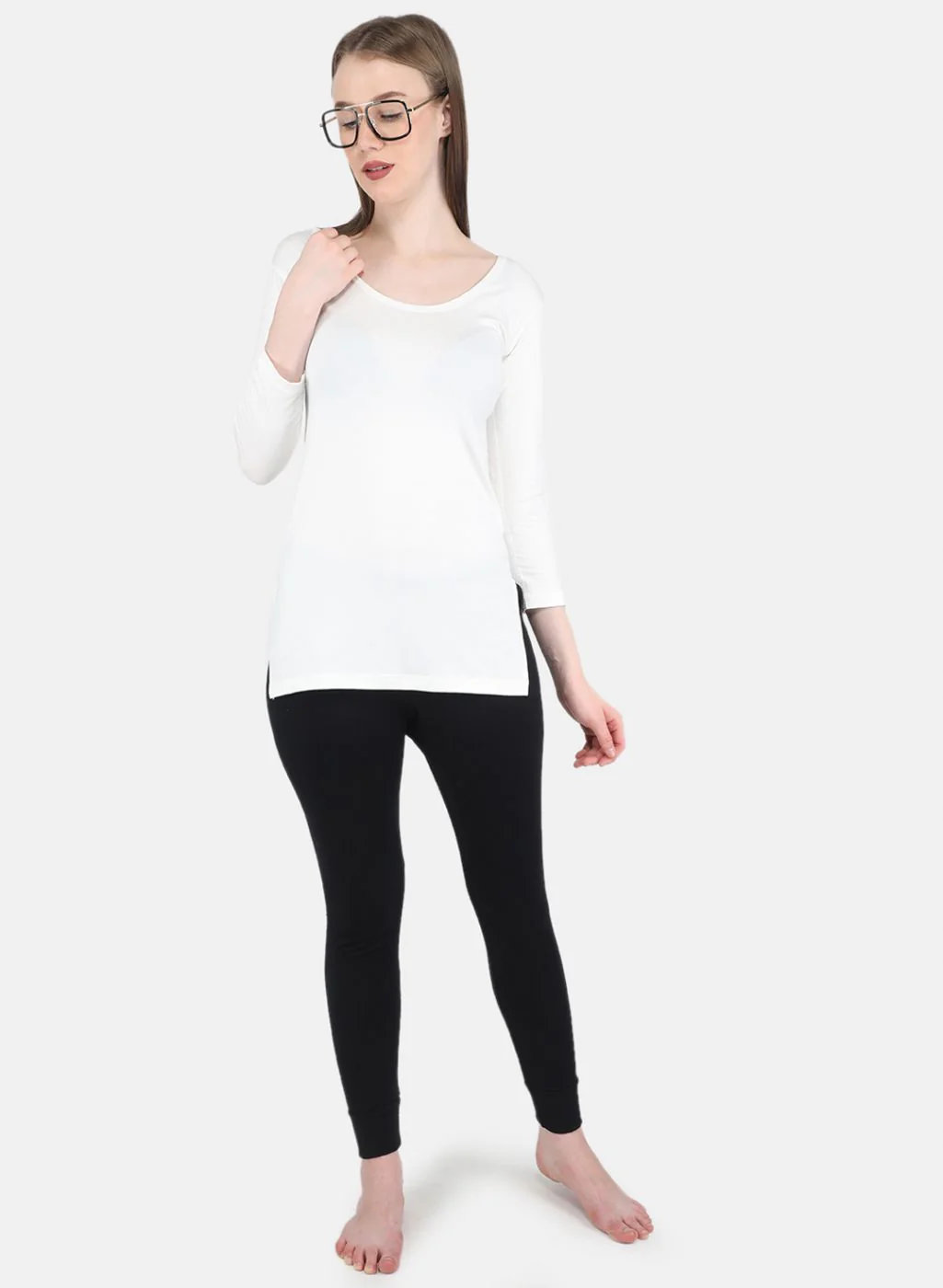 Women Off White Solid Thermal Vest - Image 4
