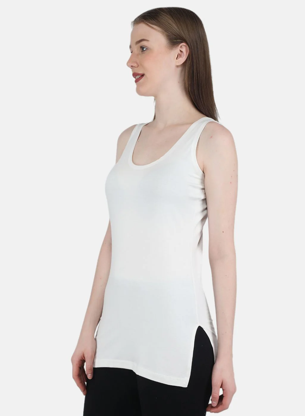 Women Off White Solid Thermal Vest - Image 2