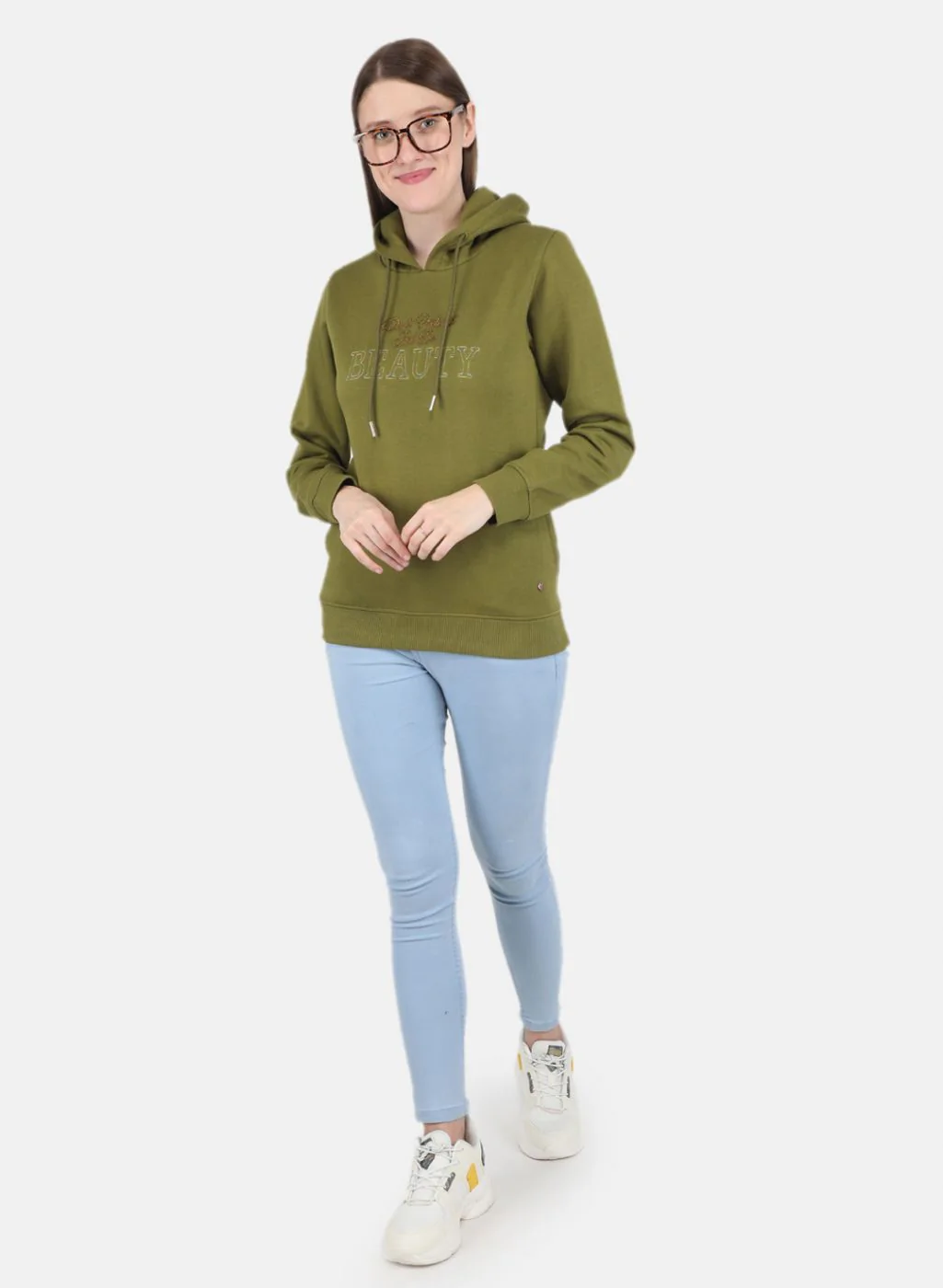 Women Olive Embroidered Sweatshirt - Image 4
