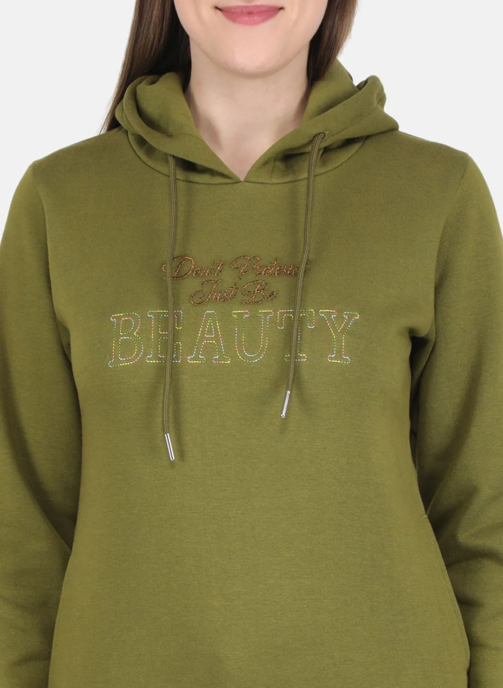 Women Olive Embroidered Sweatshirt - Image 5