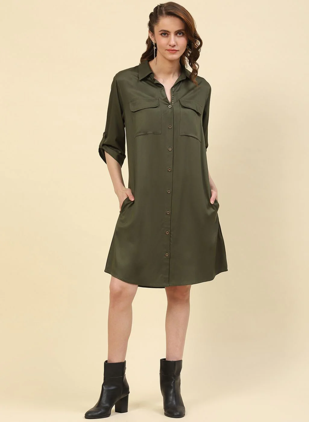 Women Olive Plain Tunic