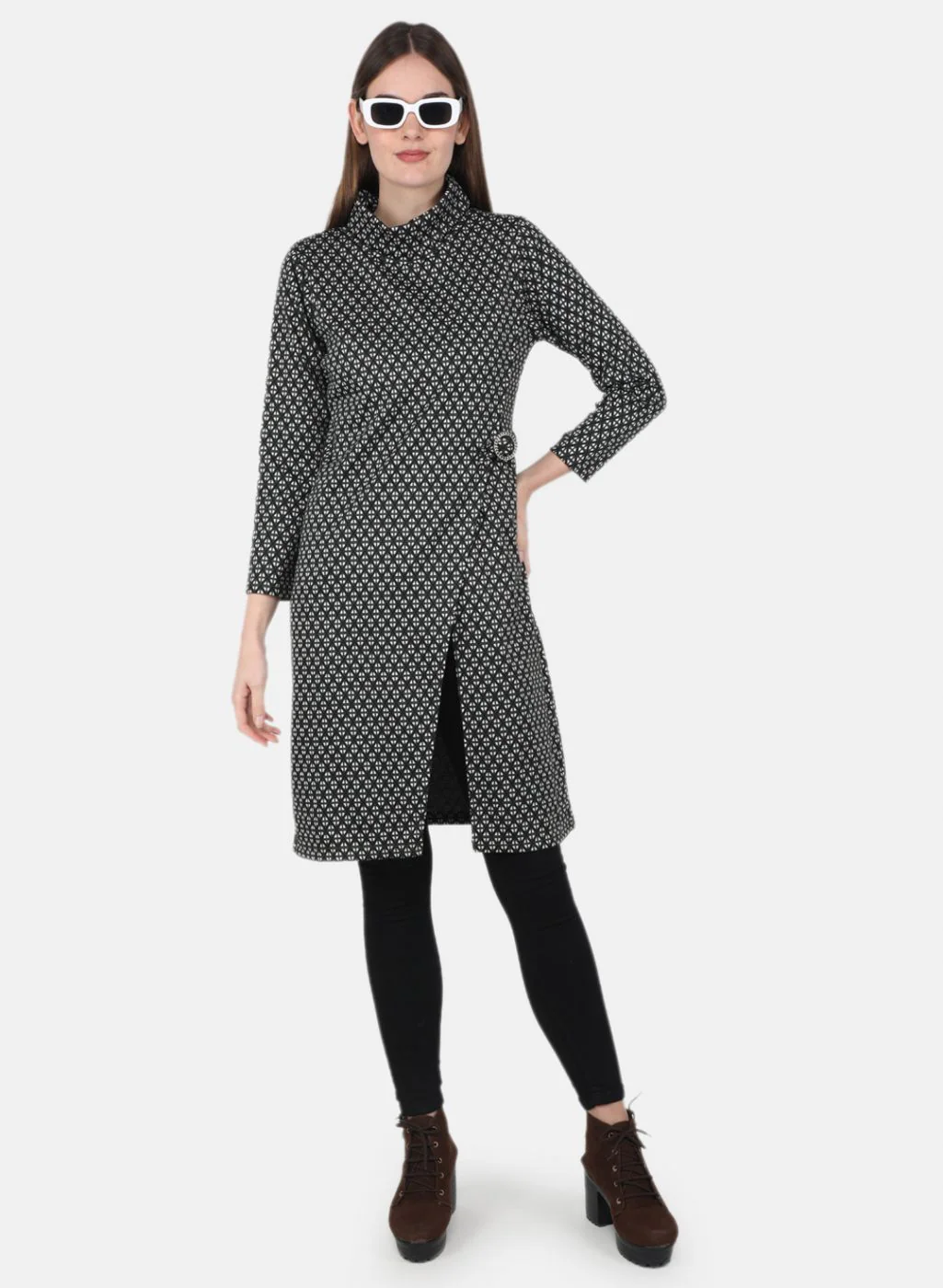 Women Olive Self Design Dress - Image 4
