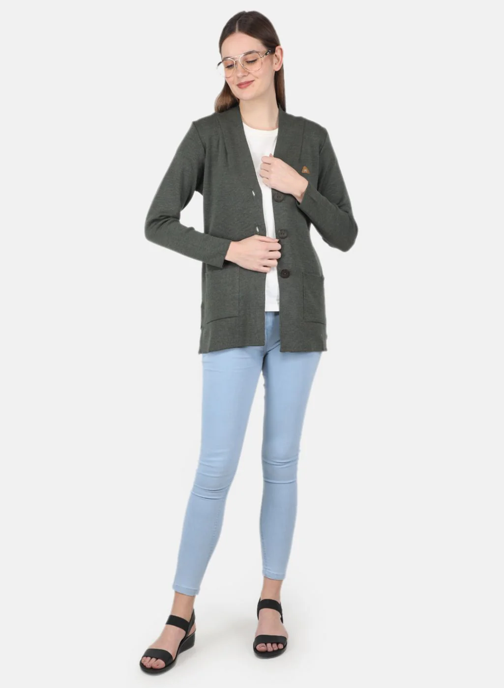 Women Olive Solid Cardigan - Image 4