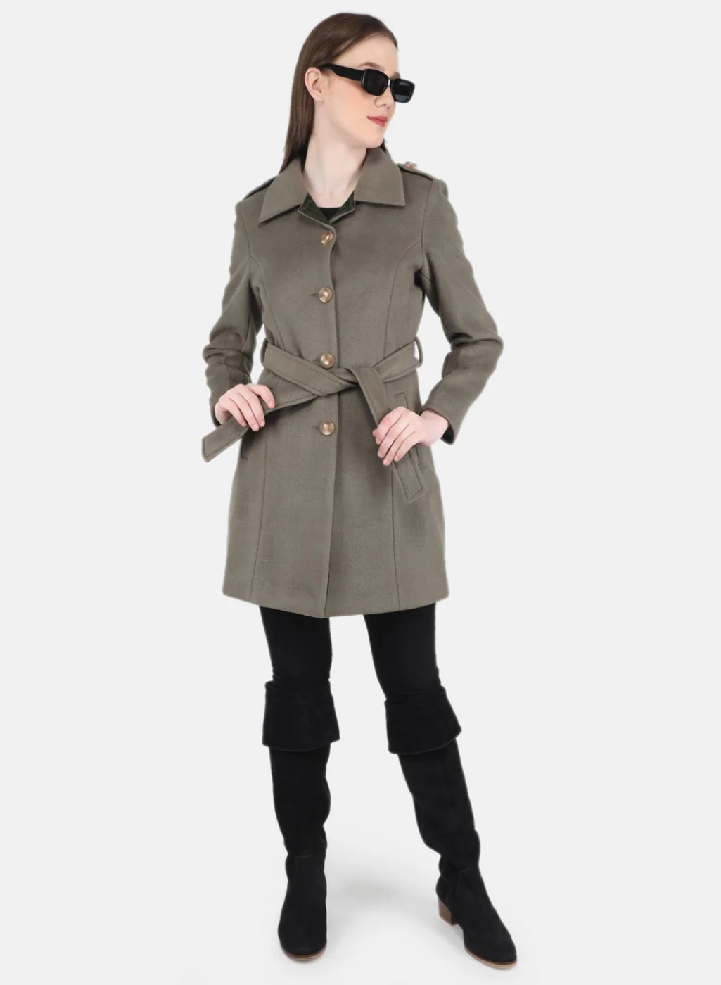 Women Olive Solid Coat - Image 4