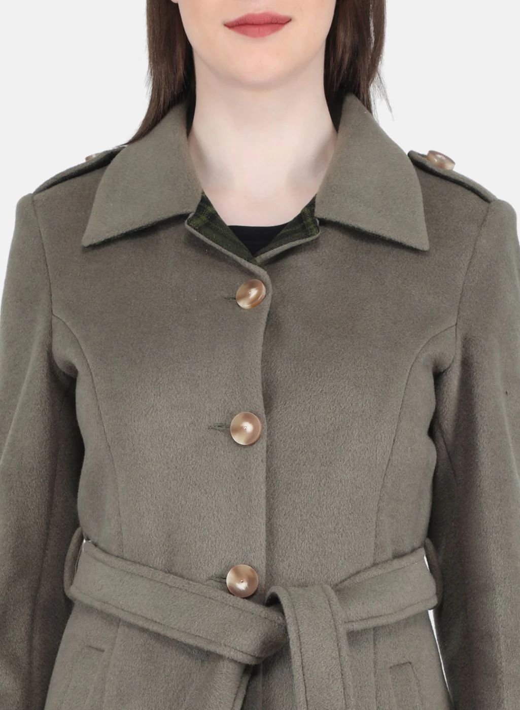 Women Olive Solid Coat - Image 5