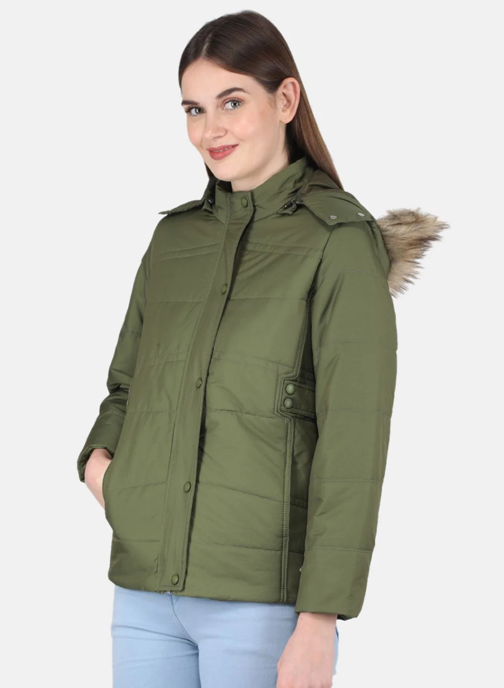 Women Olive Solid Jacket - Image 2