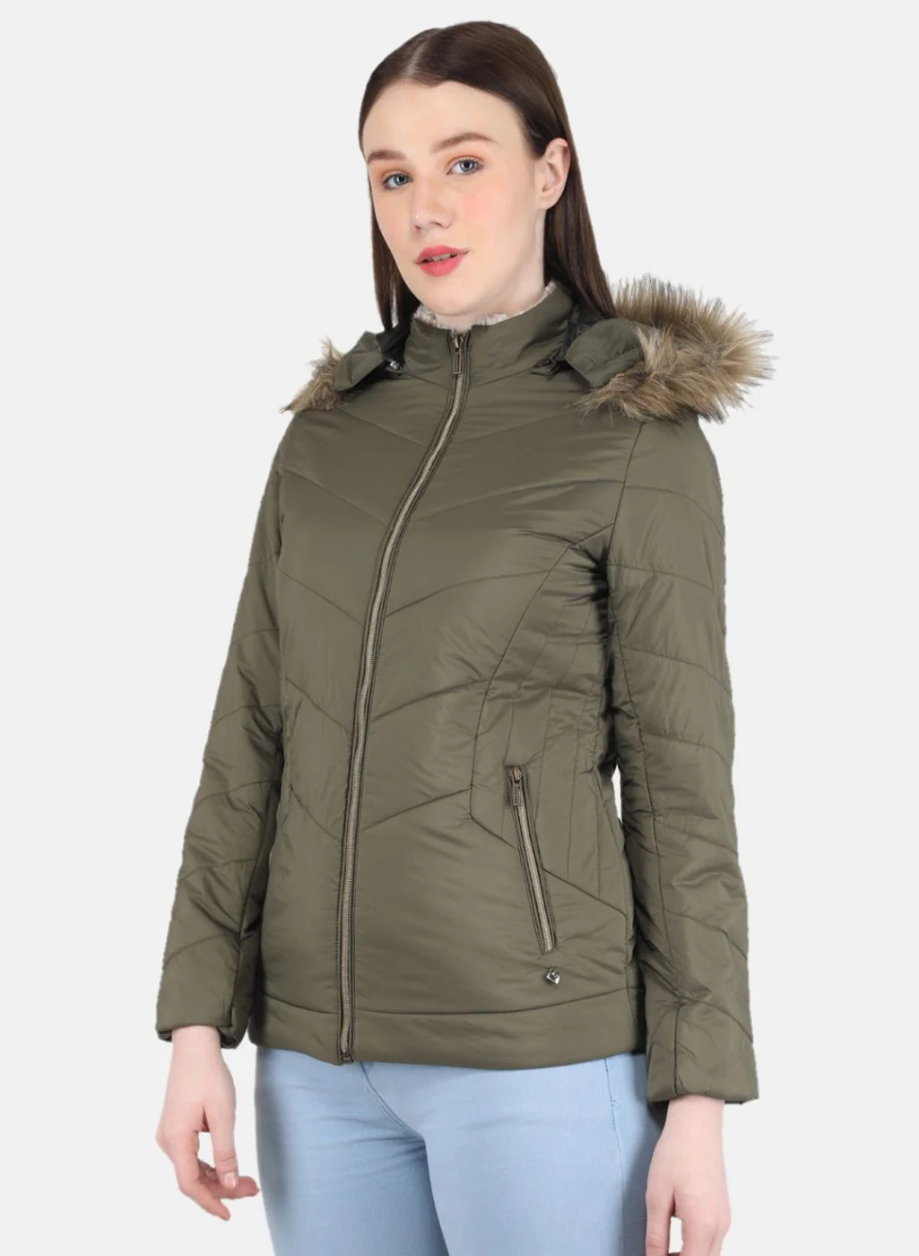 Women Olive Solid Jacket - Image 2