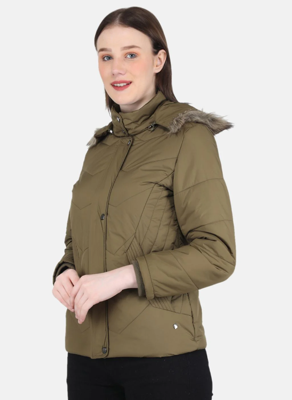 Women Olive Solid Jacket - Image 2