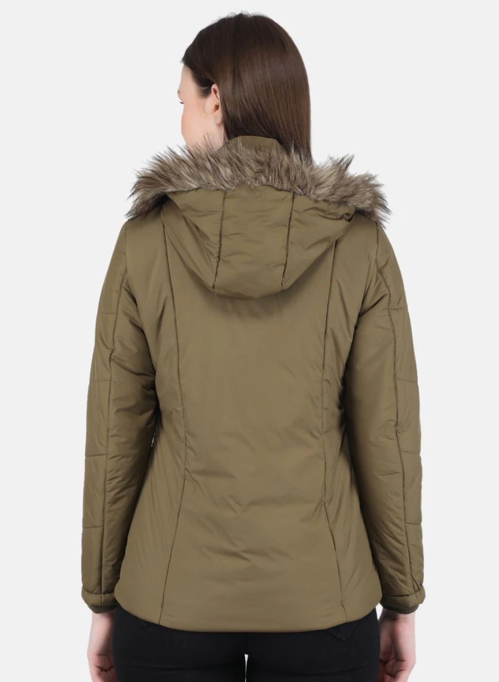 Women Olive Solid Jacket - Image 3