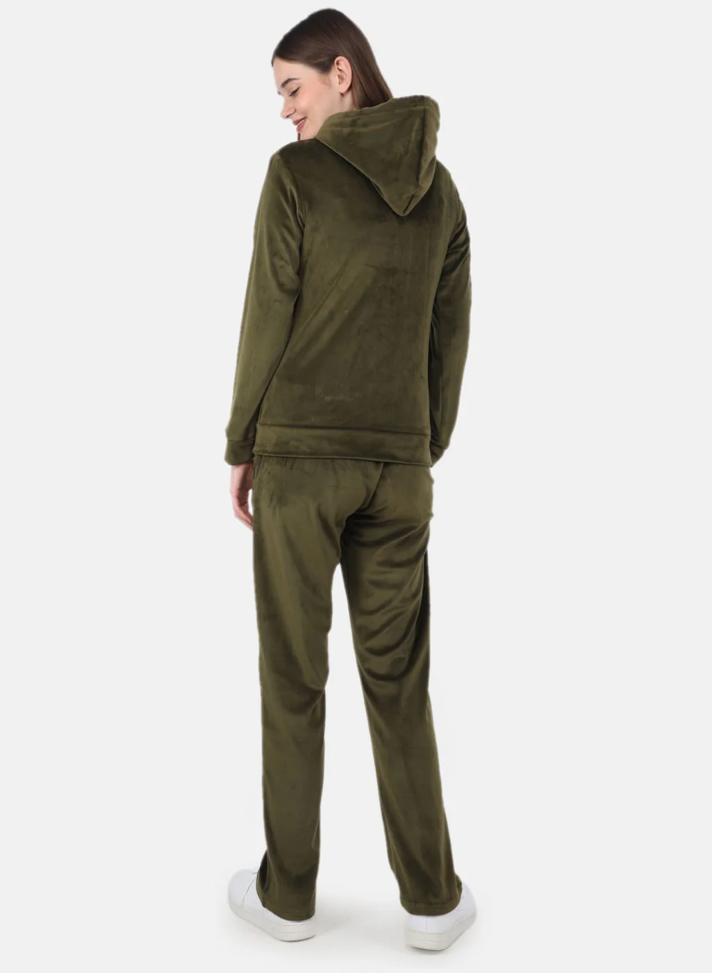 Women Olive Solid Tracksuit - Image 3