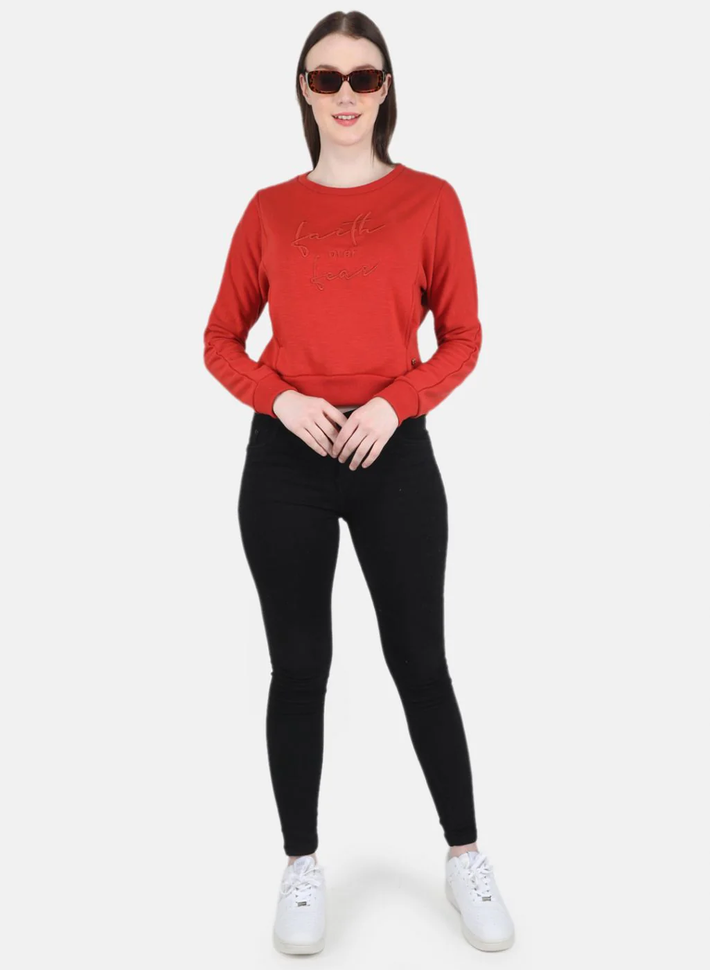 Women Orange Embroidered Sweatshirt - Image 4