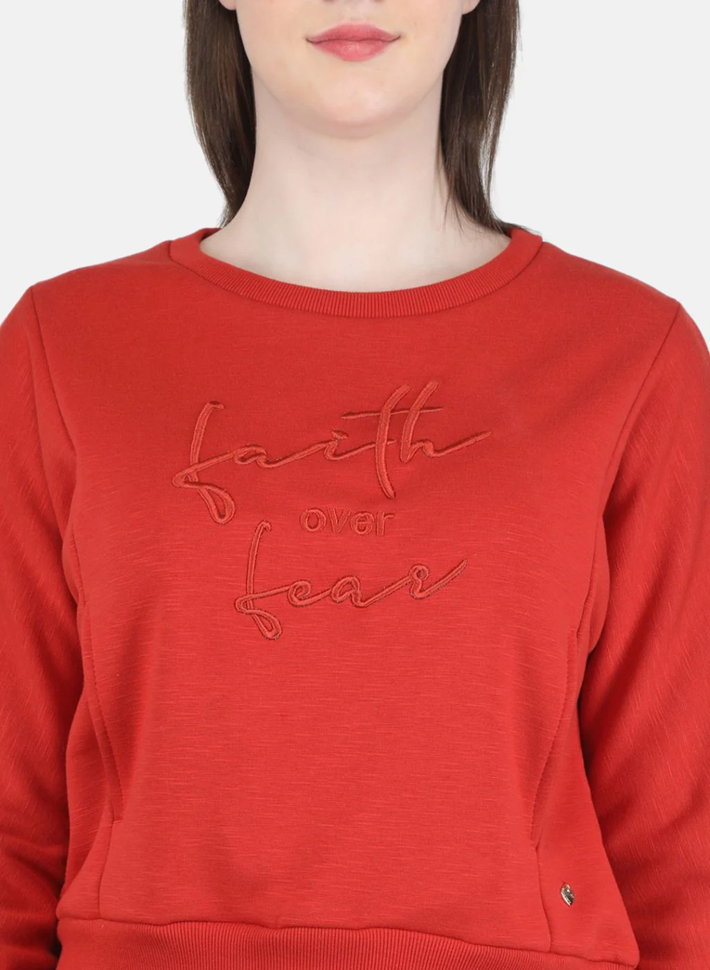 Women Orange Embroidered Sweatshirt - Image 5